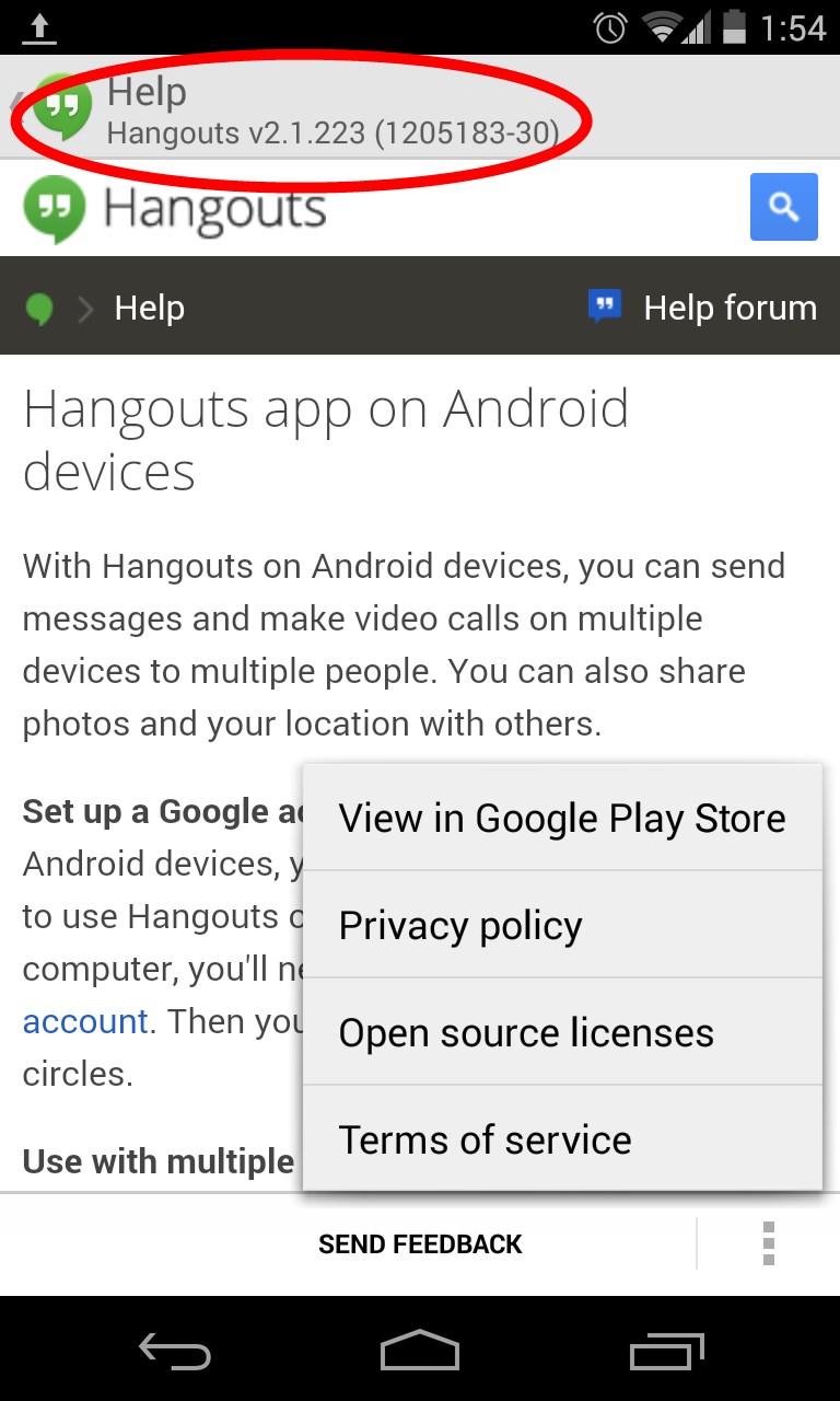 Hangouts App 2.1.223 Update