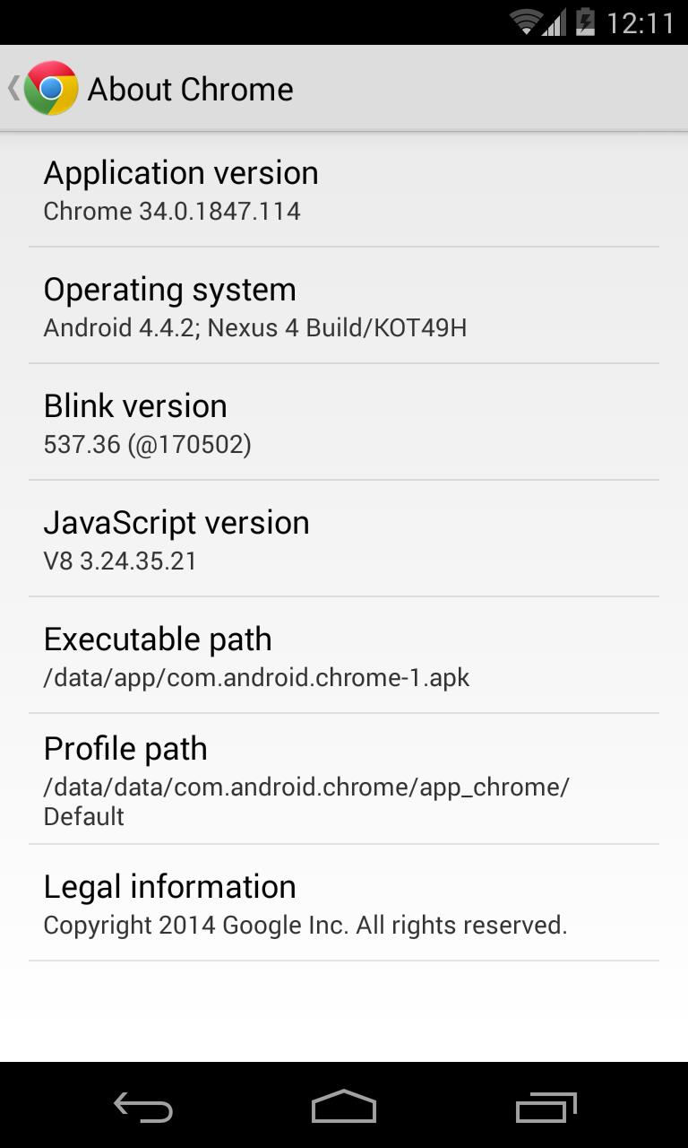 Chrome 34 android app