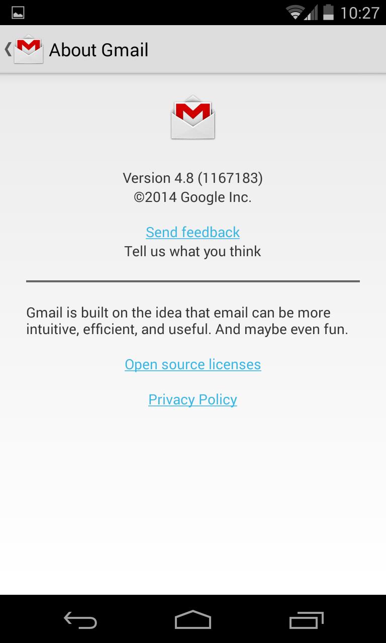 Gmail for Android about