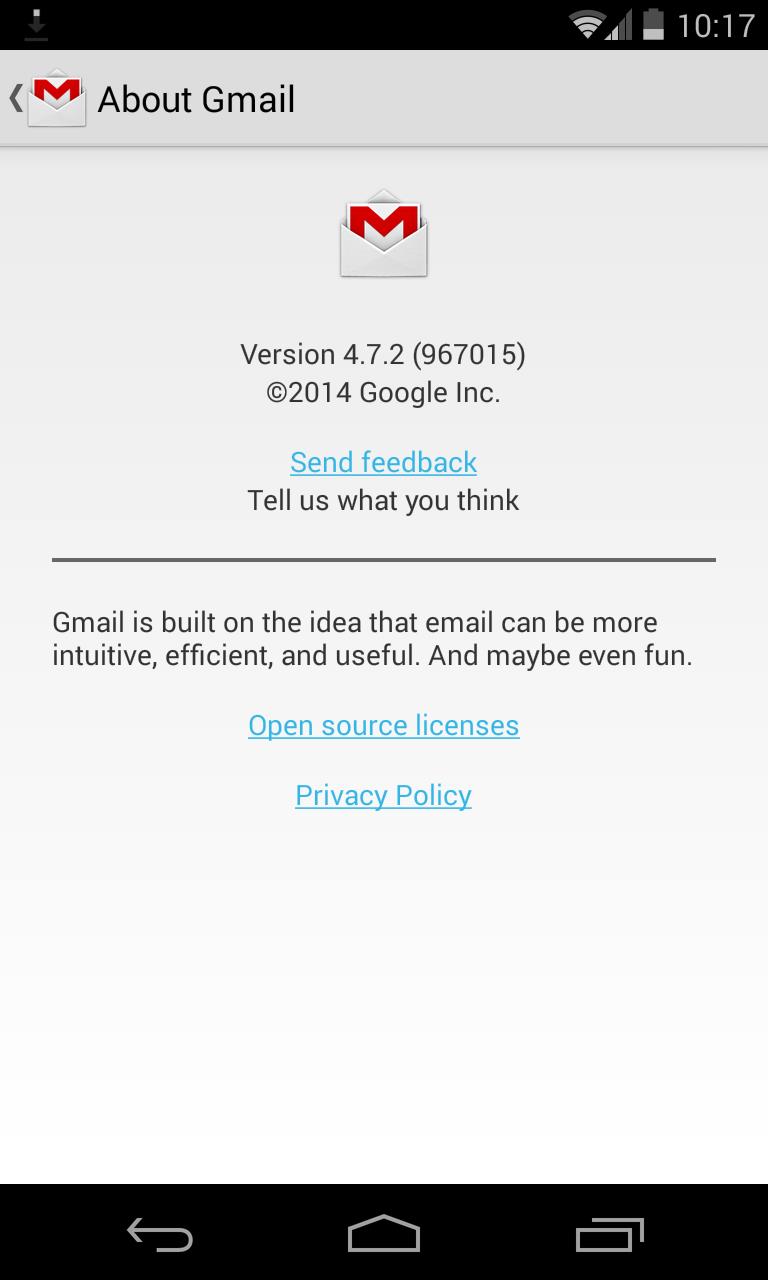 Gmail for Android about