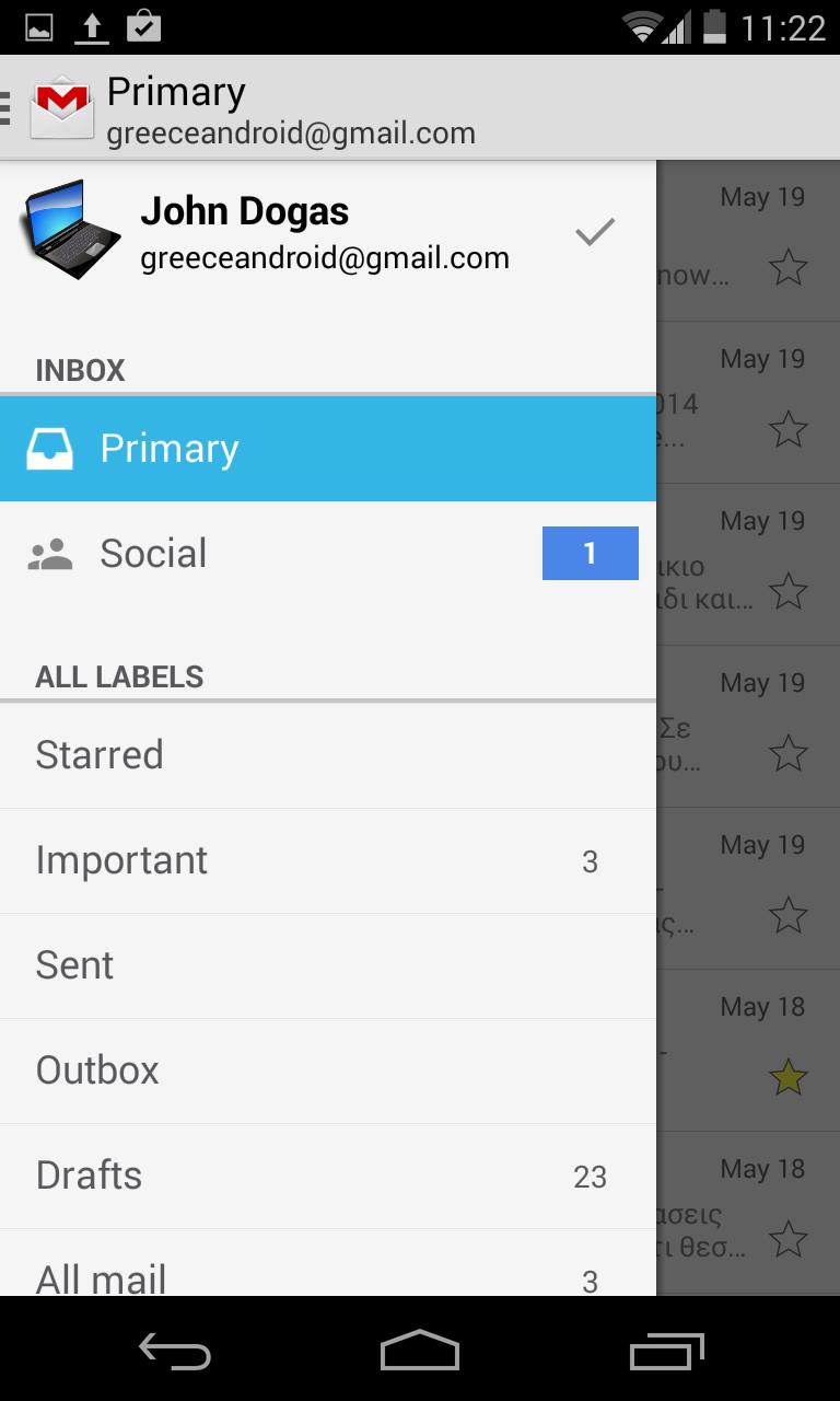 Gmail for Android Slide Bar
