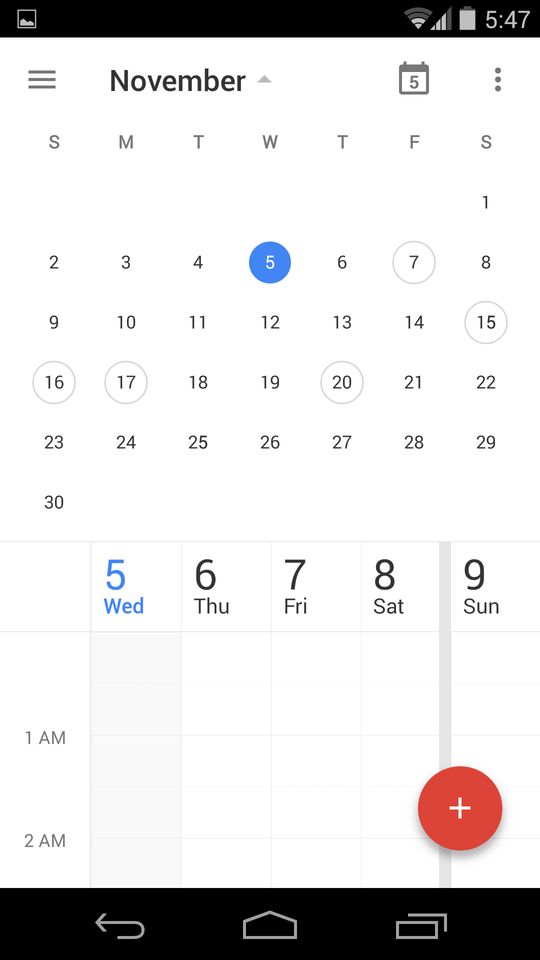 Google Calendar 5.0 Material Design