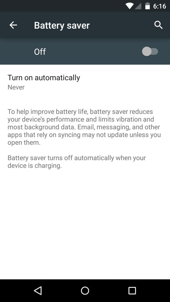 Android 5.0 Lollipop Battery Saving Mode