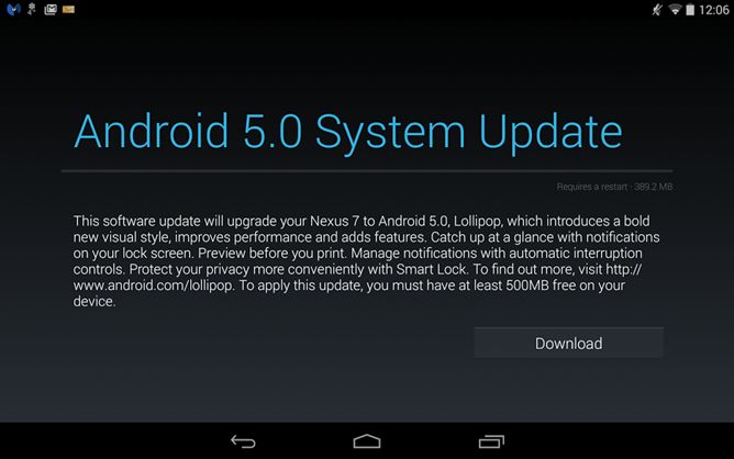 Android 5.0 Lollipop Nexus Updates