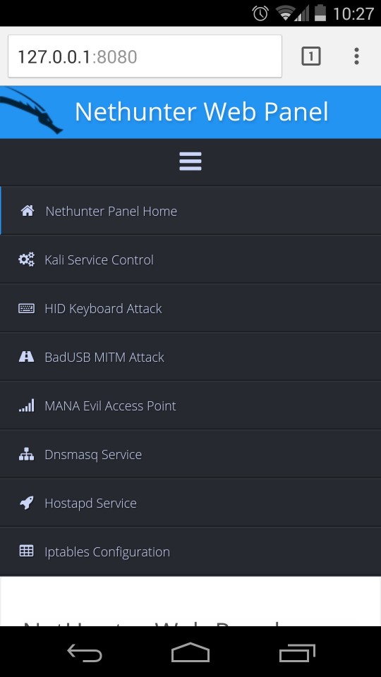 Kali Nethunter web interface