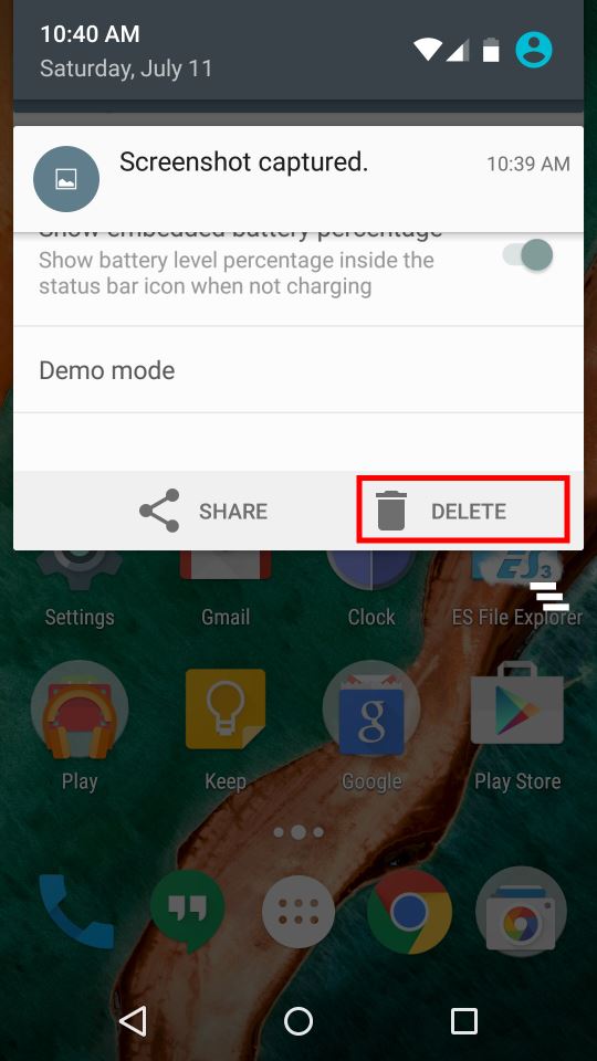 Android M Delete Screenshots from Notification Bar