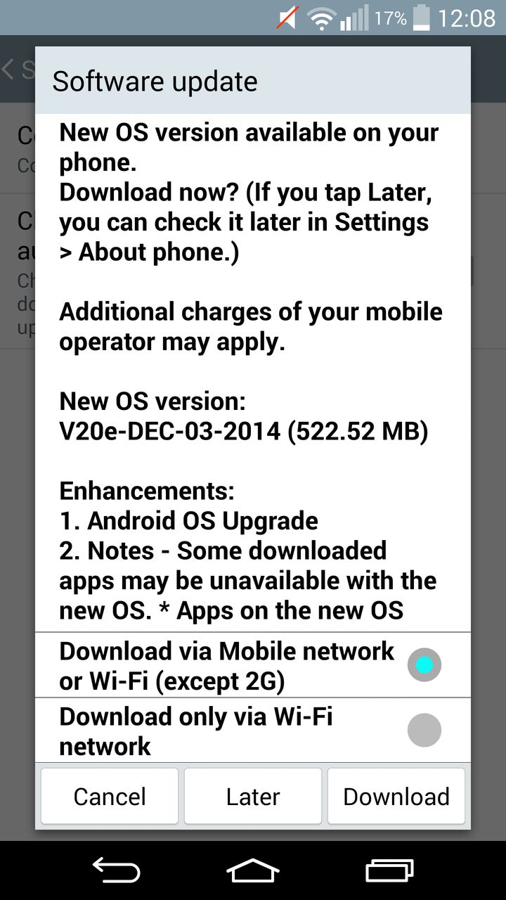 LG G3 Android Lollipop Update