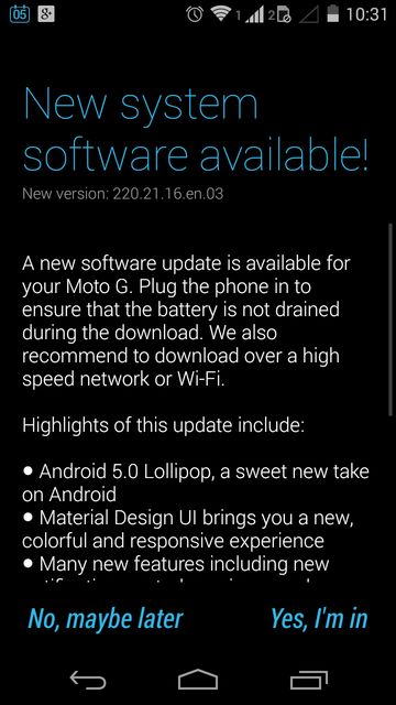 Moto G 2013 Android 5.0 Lollipop