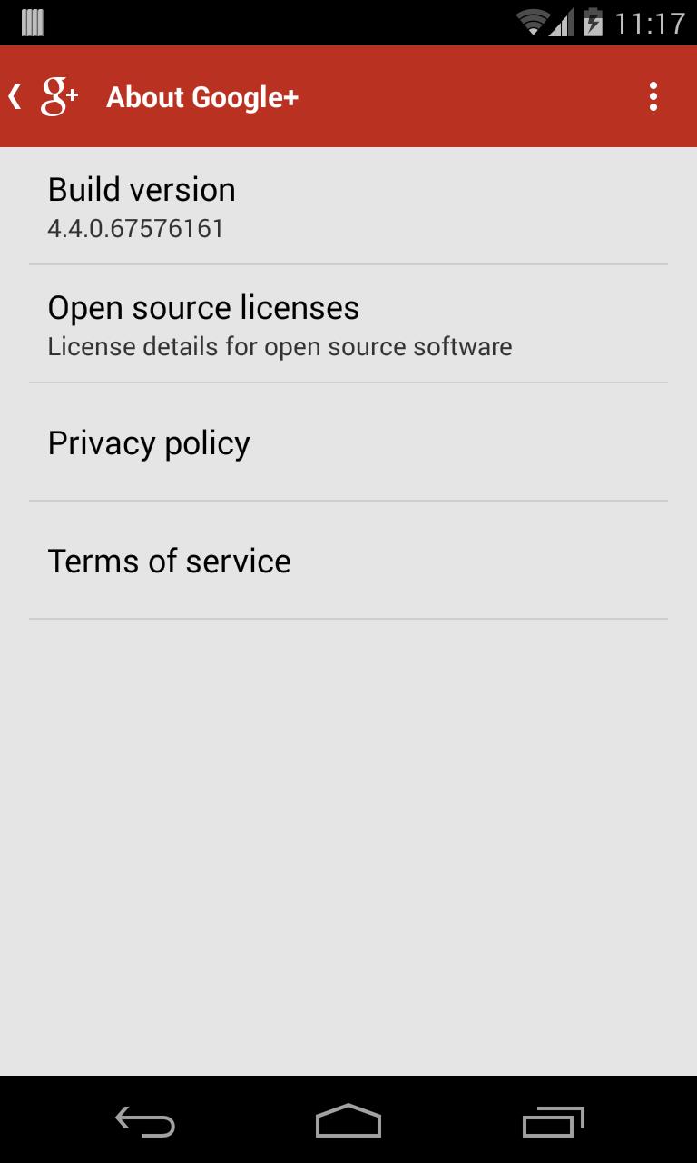 G+ for Android Updated about