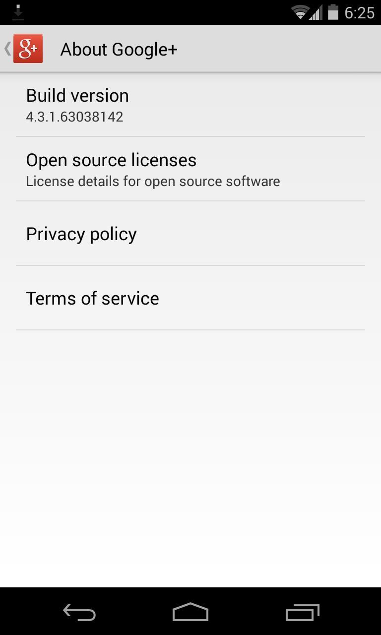 G+ for Android Updated about