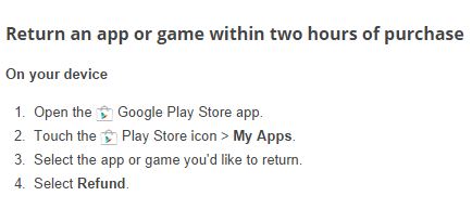 google play two hour refund on paid apps