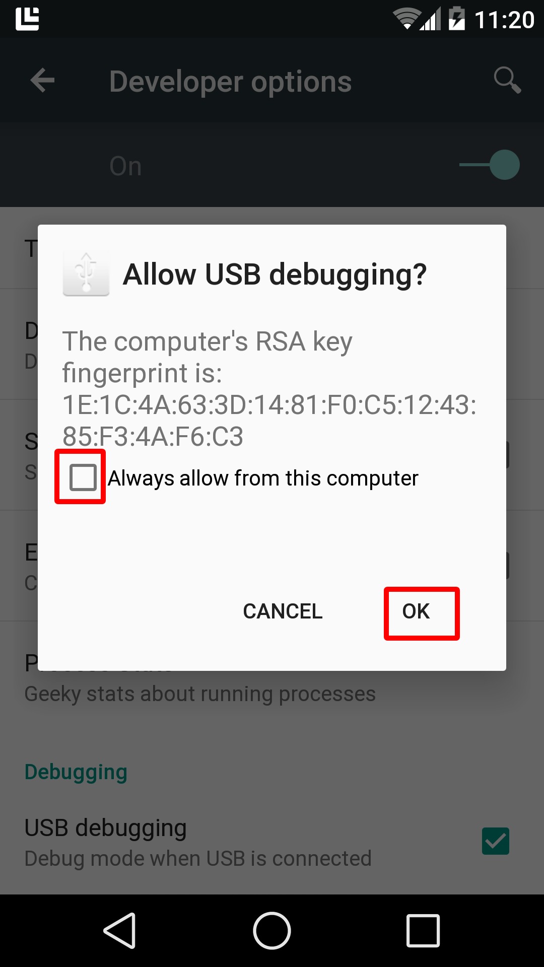 usb debugging fingerprint